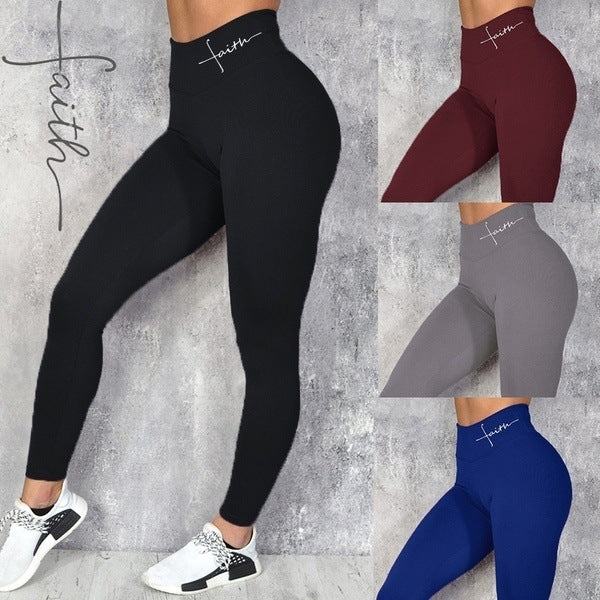 Waist Letter Printed Leggings Hip Lifting Stretch