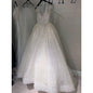 V-neck Pure White Three-layer Wedding Evening Dress