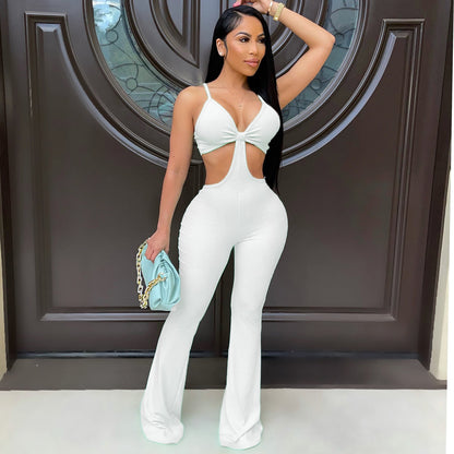 Eye Mesh Jumpsuit Stretch Slim Bell-bottom Pants One-piece