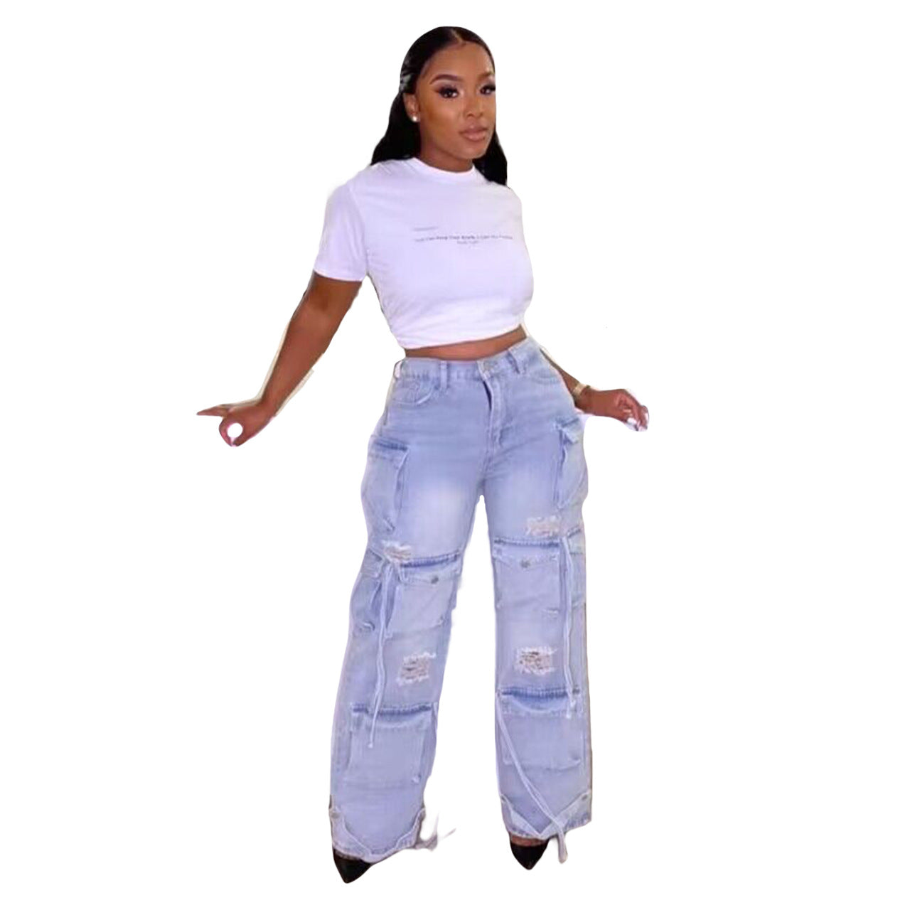 Retro Casual Denim Stereo Multi-pocket Trousers