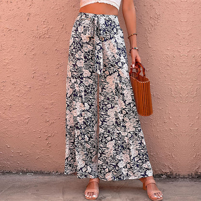 Summer New Women's Printed High-waisted Bootcut Pants