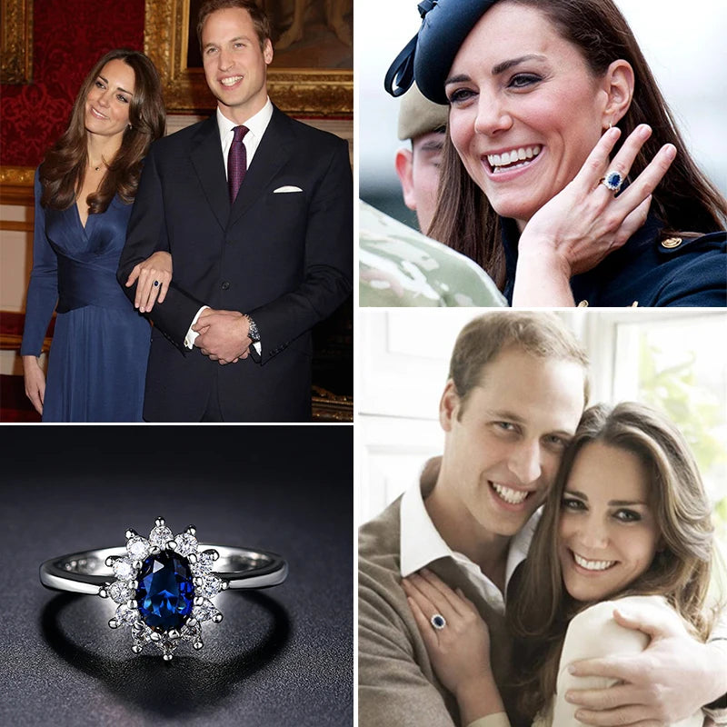 Princess Kate Blue Gem Created Blue Crystal Silver Color Wedding