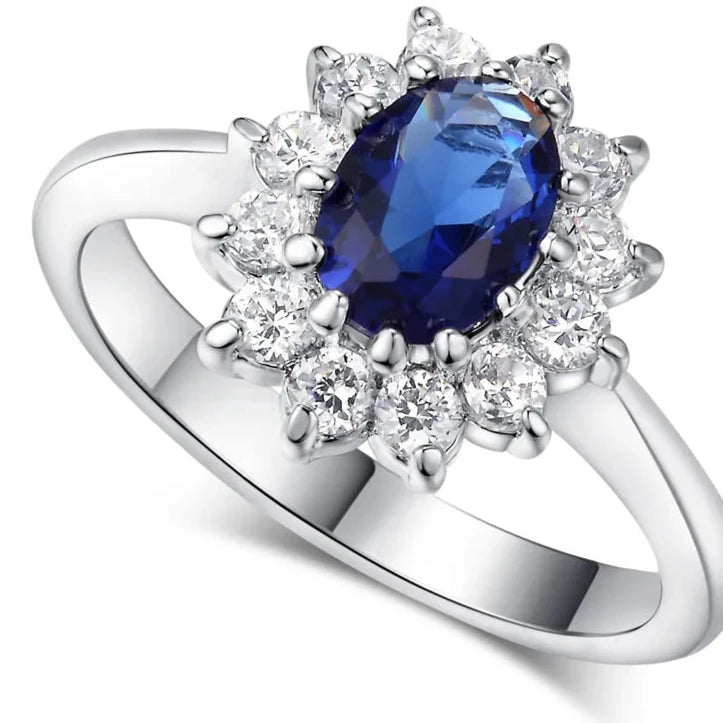 Princess Kate Blue Gem Created Blue Crystal Silver Color Wedding