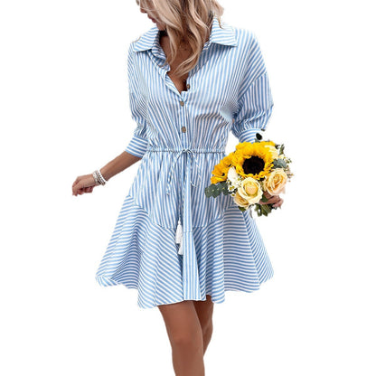 Women's Fashion Temperament Leisure Striped Dress