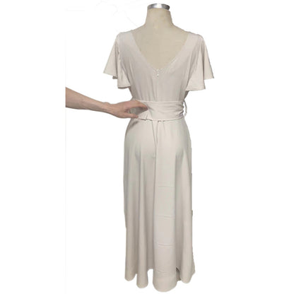 Women's Fashion V-neck Dress Solid Color Ruffle Sleeve