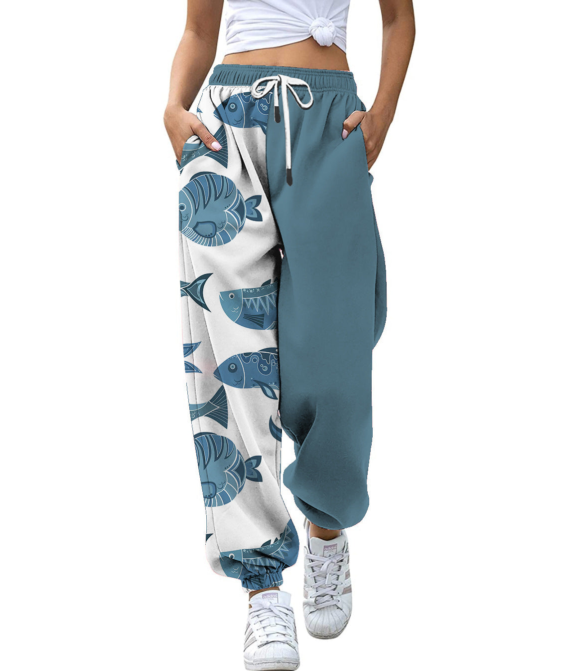 Ankle Banded Pants Slimming Printed Slim Sports High Waist