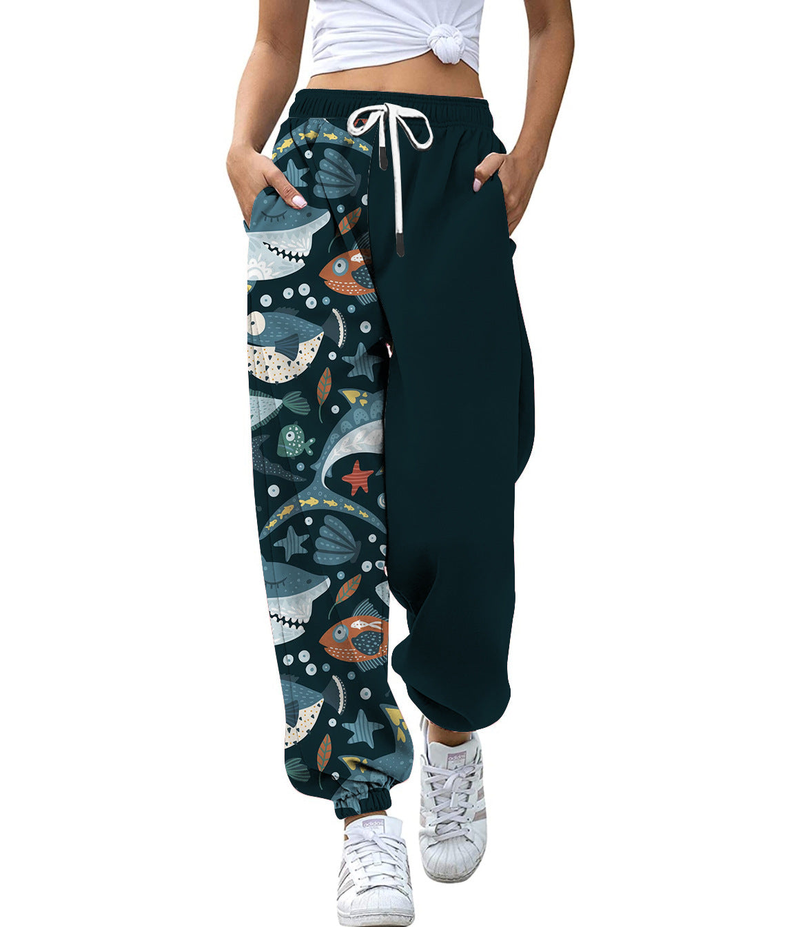 Ankle Banded Pants Slimming Printed Slim Sports High Waist