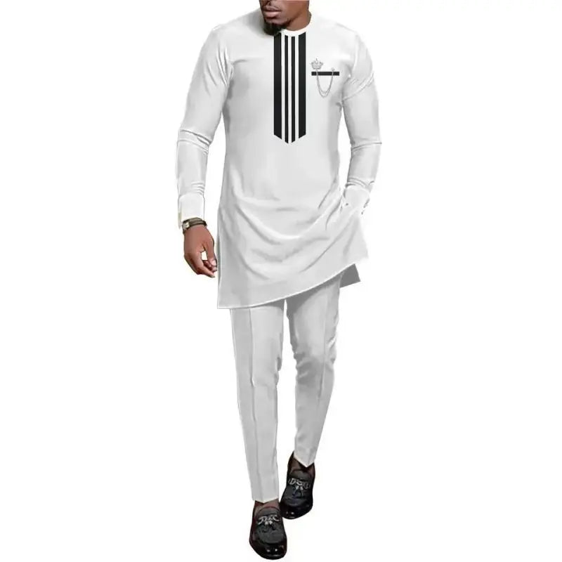 Dashiki African Ethnic Men's Long-Sleeved T-Shirt Trousers