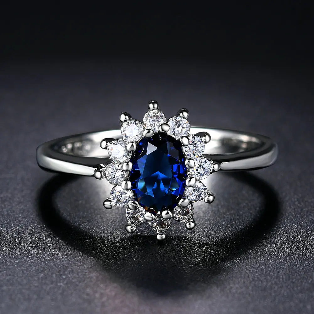 Princess Kate Blue Gem Created Blue Crystal Silver Color Wedding