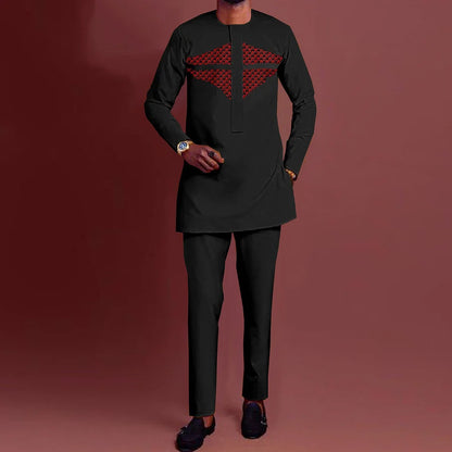 Dashiki African Ethnic Men's Long-Sleeved T-Shirt Trousers