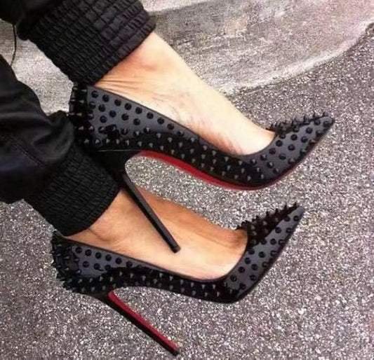 Women Pumps Summer Rivet High Heels Pointed Toe Stiletto