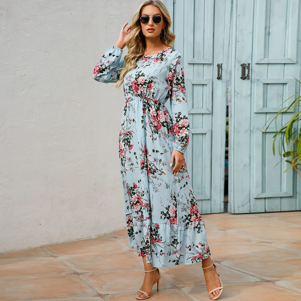 2023 Sping Summer Bohemian Women Maxi Dress Casual Long Sleeve High