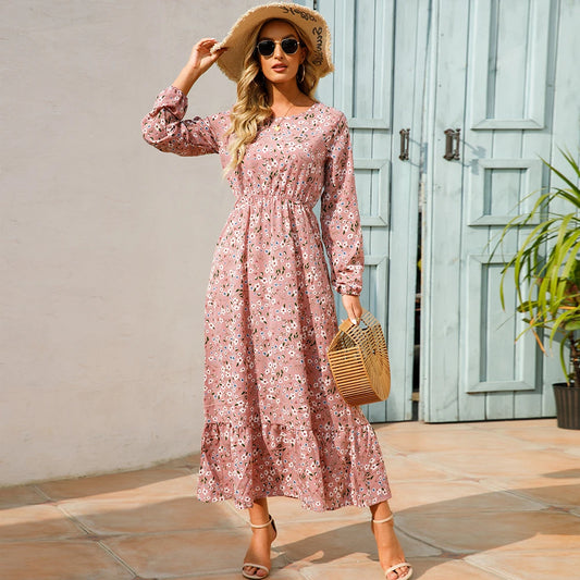 2023 Sping Summer Bohemian Women Maxi Dress Casual Long Sleeve High