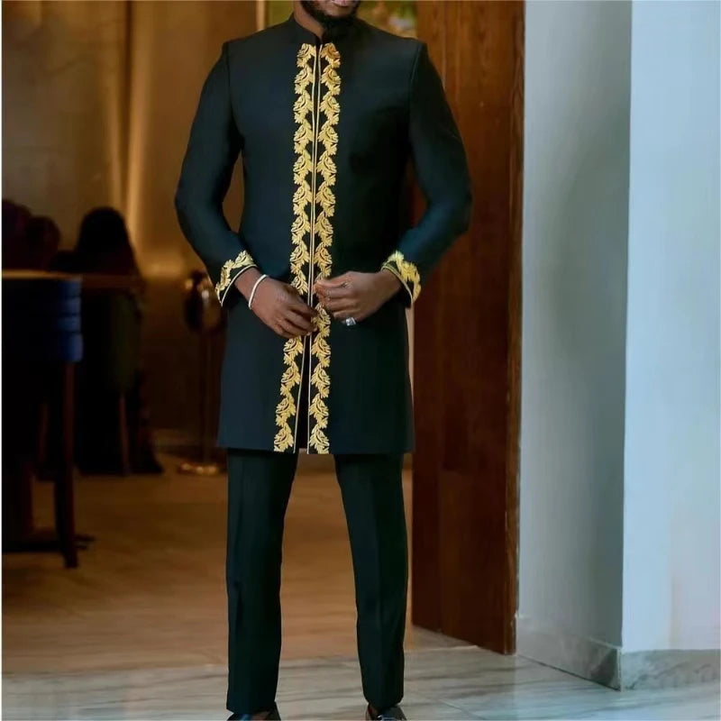 Dashiki African Ethnic Men's Long-Sleeved T-Shirt Trousers