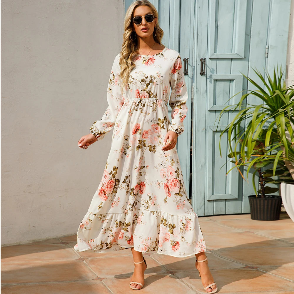 2023 Sping Summer Bohemian Women Maxi Dress Casual Long Sleeve High