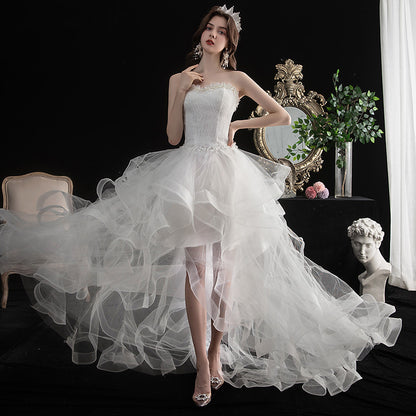 Short Front And Back Length Small Trailing Wedding Dress