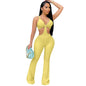 Eye Mesh Jumpsuit Stretch Slim Bell-bottom Pants One-piece