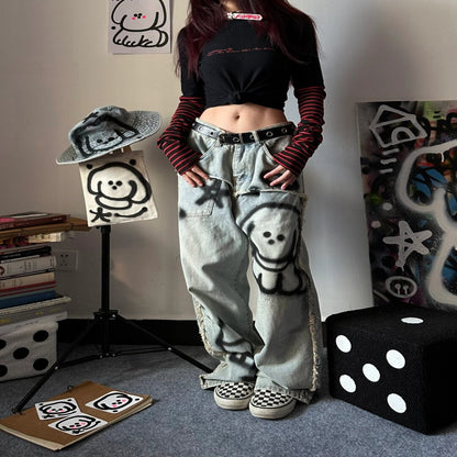 Women's Retro Y2g Graffiti Loose Jeans