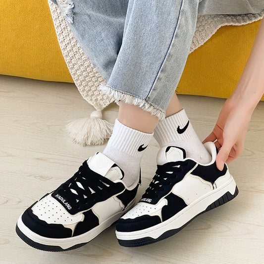 Black And White Color Contrast Panda Shoes  Thick Soled