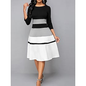 Women's Printed Striped Round Neck Knitted Dress